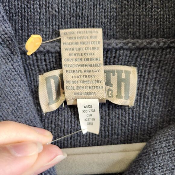 Duluth Trading Sweater Mens LT Gray Infantry High Neck Ribbed Knit Button Collar - Picture 9 of 14